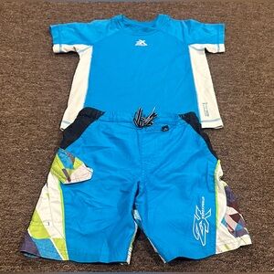 EUC Zero C Posur M 5/6 Boys Kids Blue Swim Set 2 pc